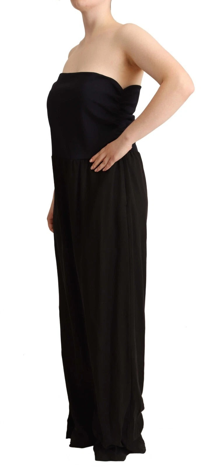 GF Ferre Black Lyocell Strapless Straight Trouser Jumpsuit