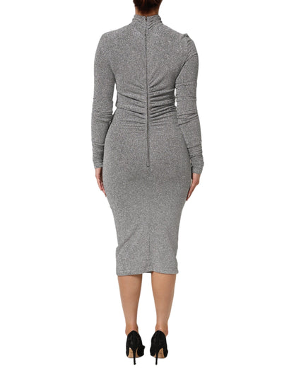 Dolce & Gabbana Gray Nylon Bodycon Sheath Long Sleeves Dress