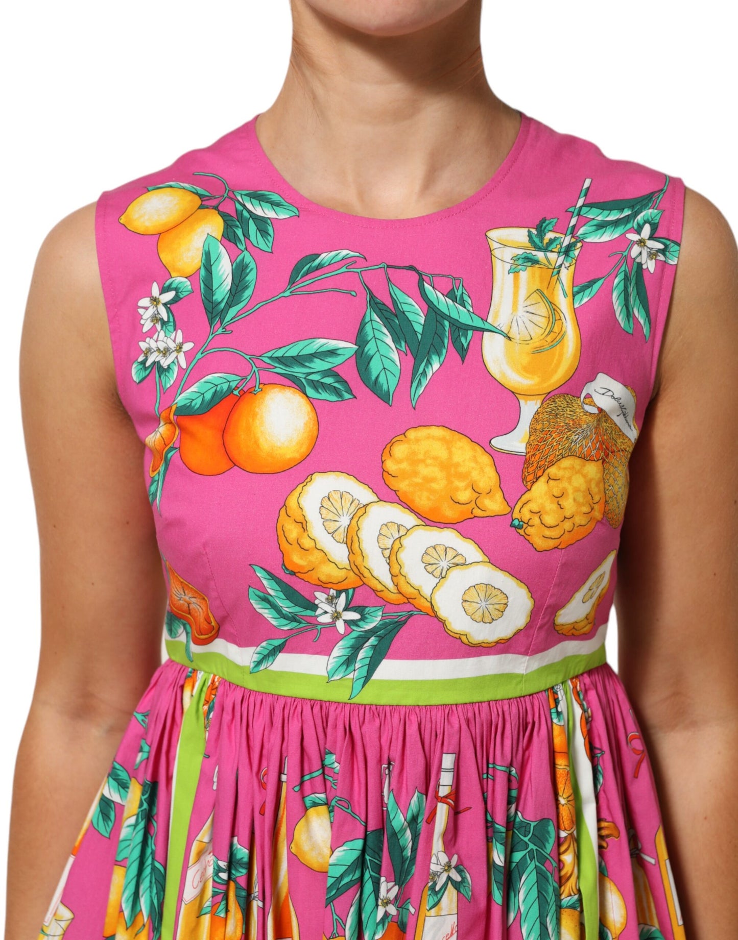 Dolce & Gabbana Pink Fruit Print A-line Mini Sleeveless Dress