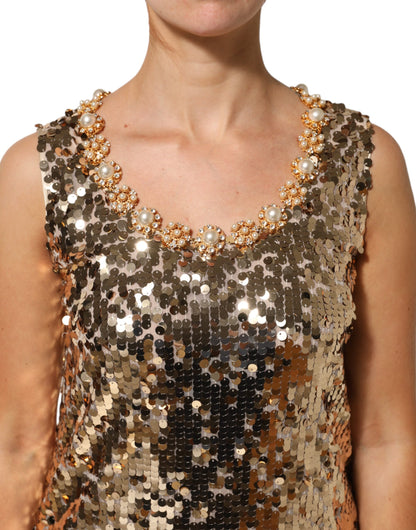 Dolce & Gabbana Gold Sequined Nylon A-line Sheath Mini Dress