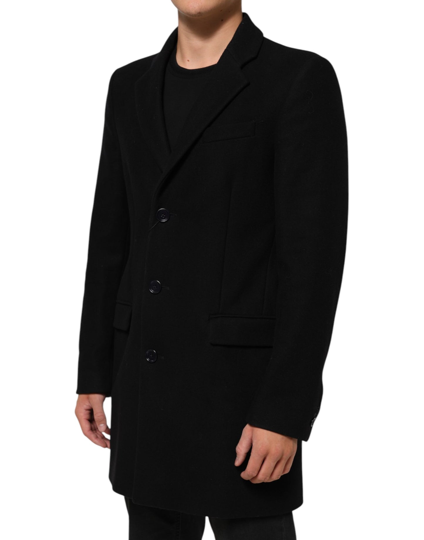 Dolce & Gabbana Black Wool Buttoned Men Trench Coat Jacket