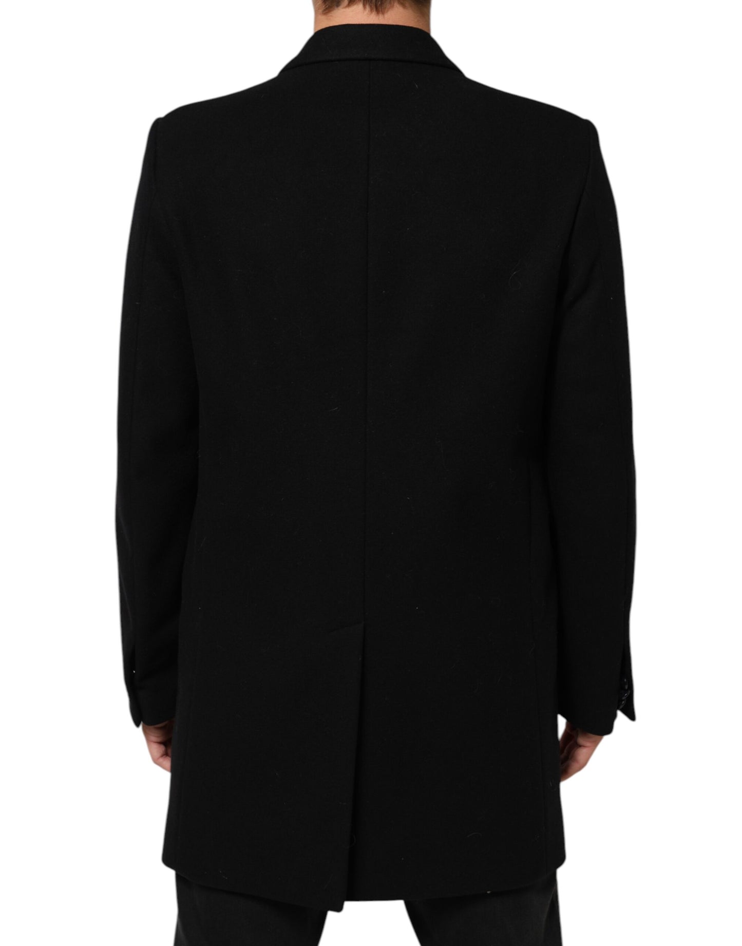 Dolce & Gabbana Black Wool Buttoned Men Trench Coat Jacket