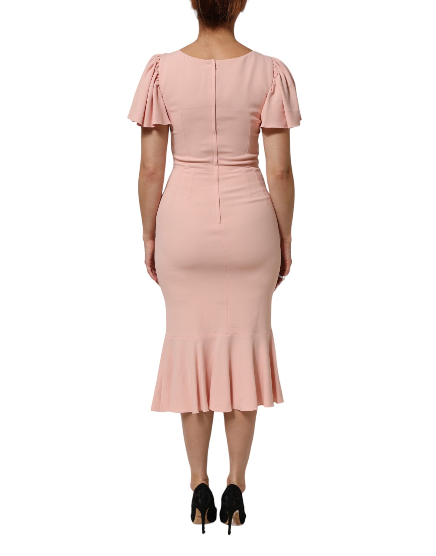 Dolce & Gabbana Pink Viscose Short Sleeves Sheath Midi Dress