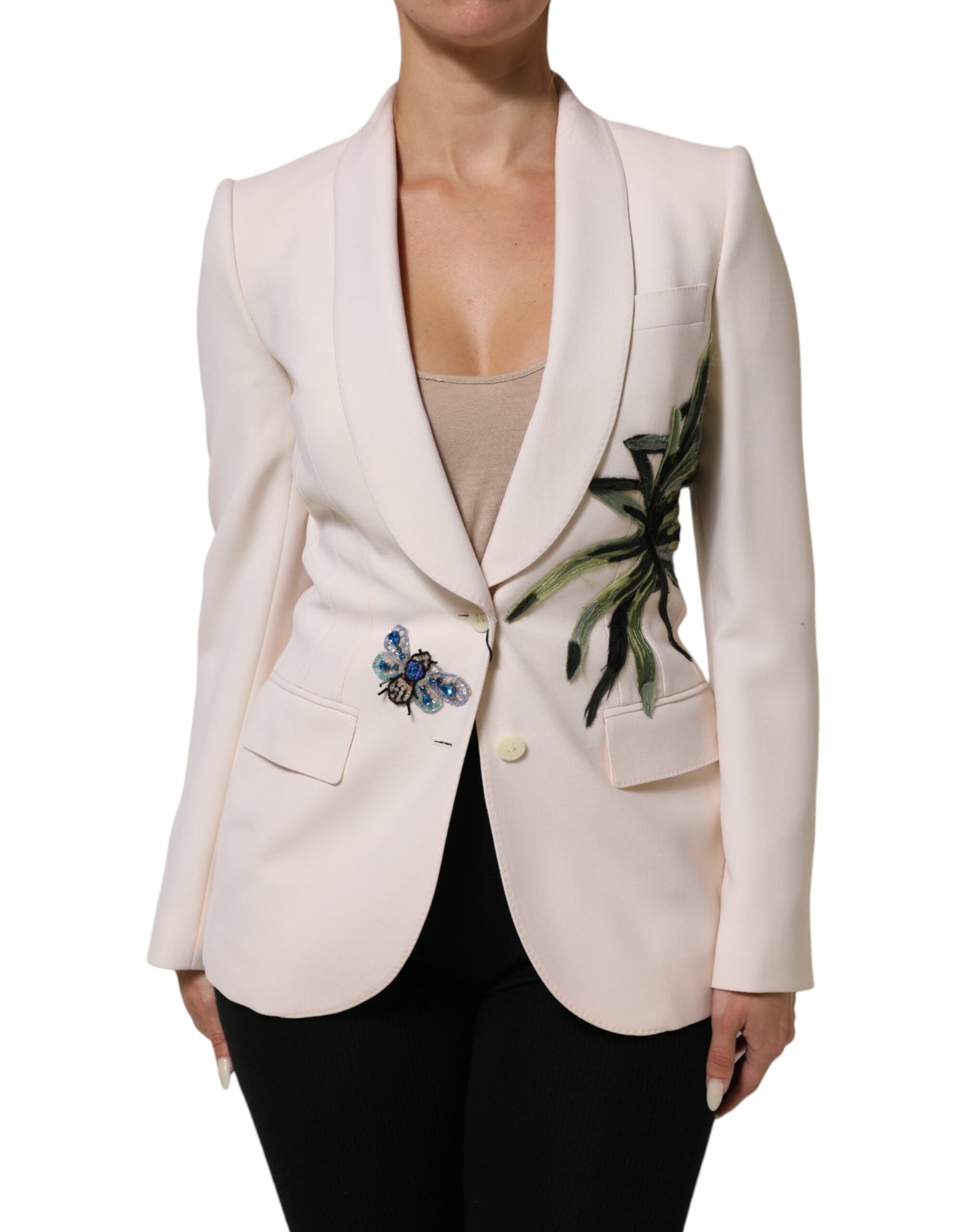 Dolce & Gabbana Beige Embroidered Single Breasted Jacket