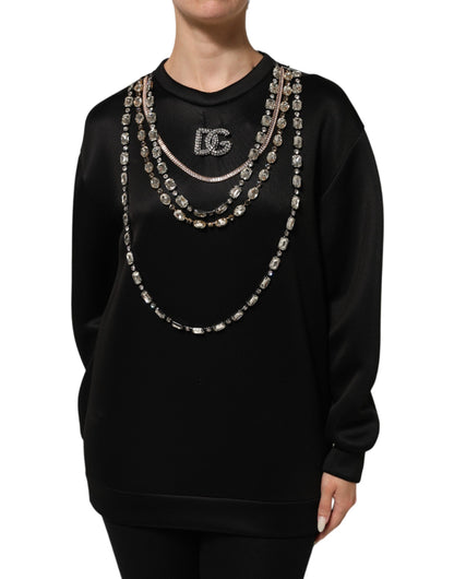 Dolce & Gabbana Black Necklace Crystal DG Logo Sweatshirt Sweater