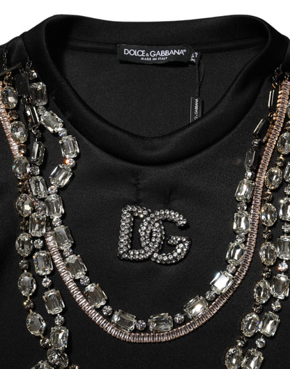 Dolce & Gabbana Black Necklace Crystal DG Logo Sweatshirt Sweater