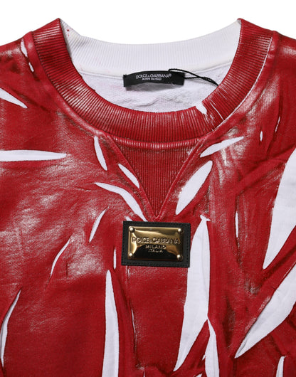 Dolce & Gabbana Red White Cotton Printed Pullover Sweater