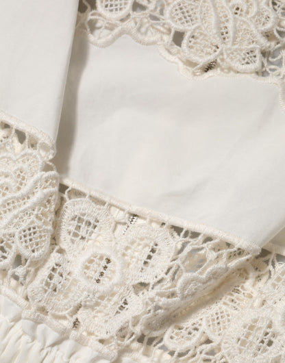 Dolce & Gabbana White Poplin Openwork Embroidery Tank Top