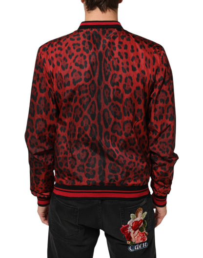 Dolce & Gabbana Red Leopard Print Full Zip Bomber Jacket