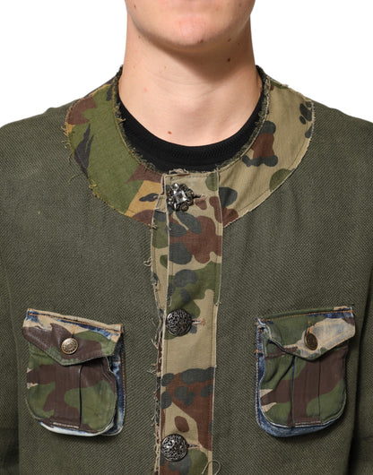 Dolce & Gabbana Brown Camouflage Linen Button Down Jacket