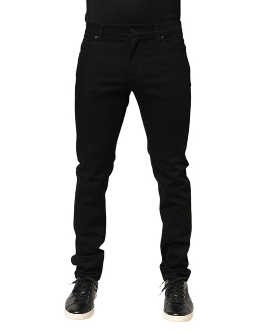 Dolce & Gabbana Black Cotton Mid Waist Skinny Men Denim Jeans