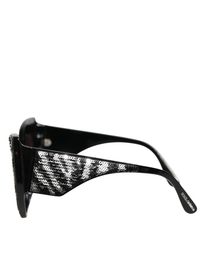 Dolce & Gabbana Black Silver Sequin Butterfly Polarized Sunglasses