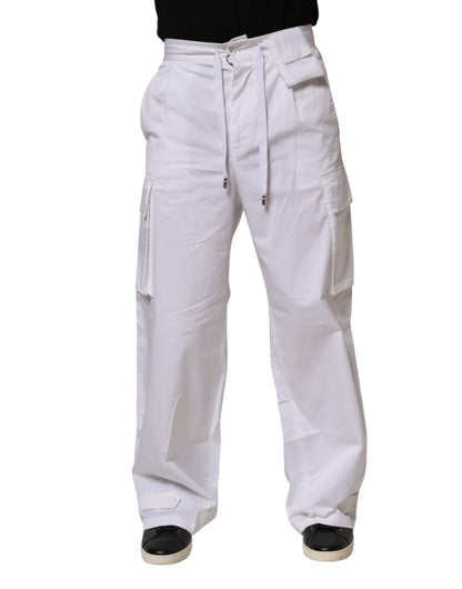 Dolce & Gabbana White Linen Straight Cargo Men Trouser Pants
