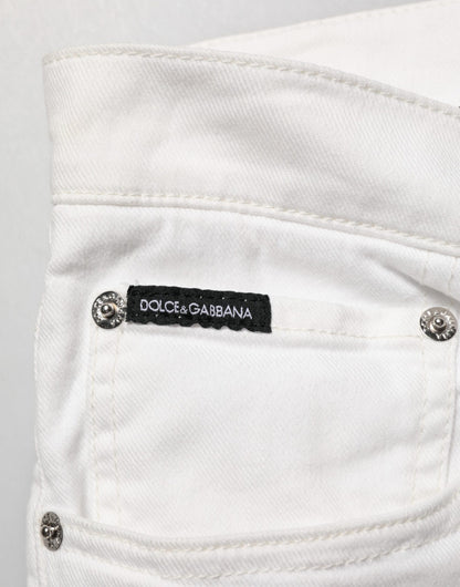 Dolce & Gabbana White Graffiti Print Skinny GOLD Denim Jeans