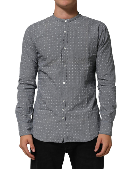 AGLINI Gray Polka Dot Cotton Button Down Long Sleeves Shirt