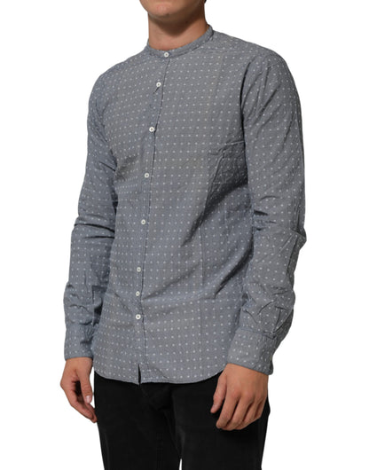 AGLINI Gray Polka Dot Cotton Button Down Long Sleeves Shirt