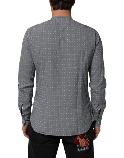 AGLINI Gray Polka Dot Cotton Button Down Long Sleeves Shirt