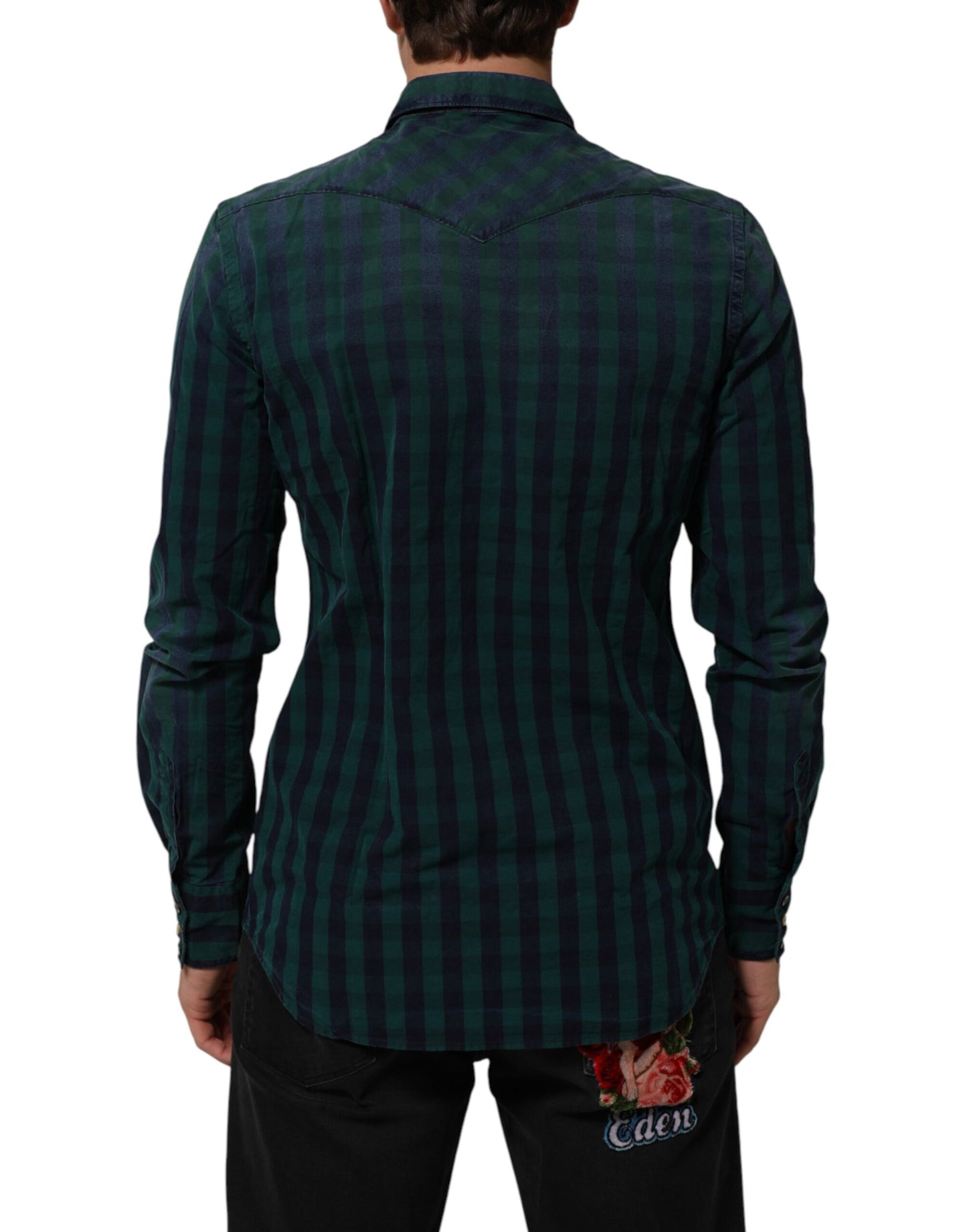 AGLINI Green Checkered Cotton Button Down Long Sleeves Shirt