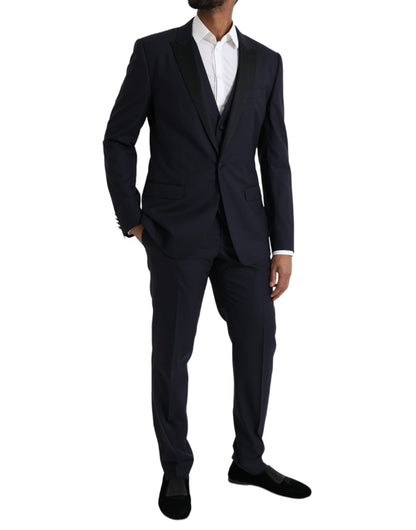 Dolce & Gabbana Blue Wool MARTINI 1 Button Men 3 Piece Suit