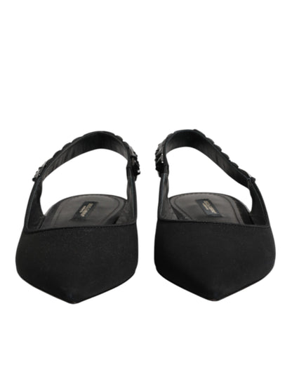Dolce & Gabbana Black Crystal Charmeuse Slingback Shoes