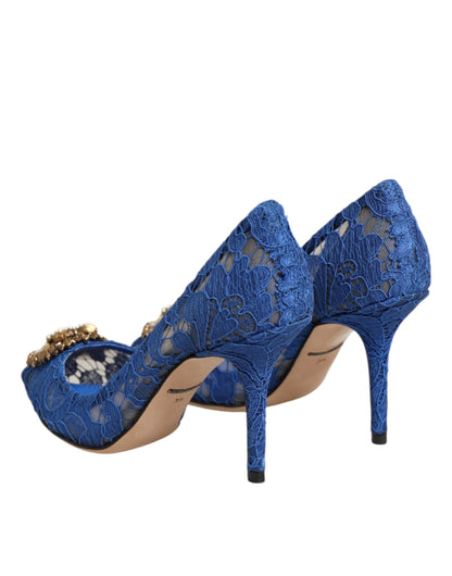 Dolce & Gabbana Blue Taormina Lace DEVOTION Pumps Shoes \