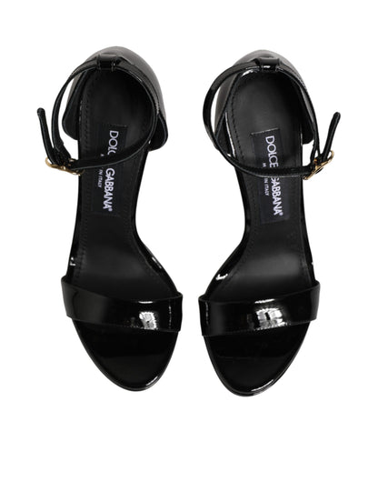 Dolce & Gabbana Black Leather Platform Keira Sandals Shoes