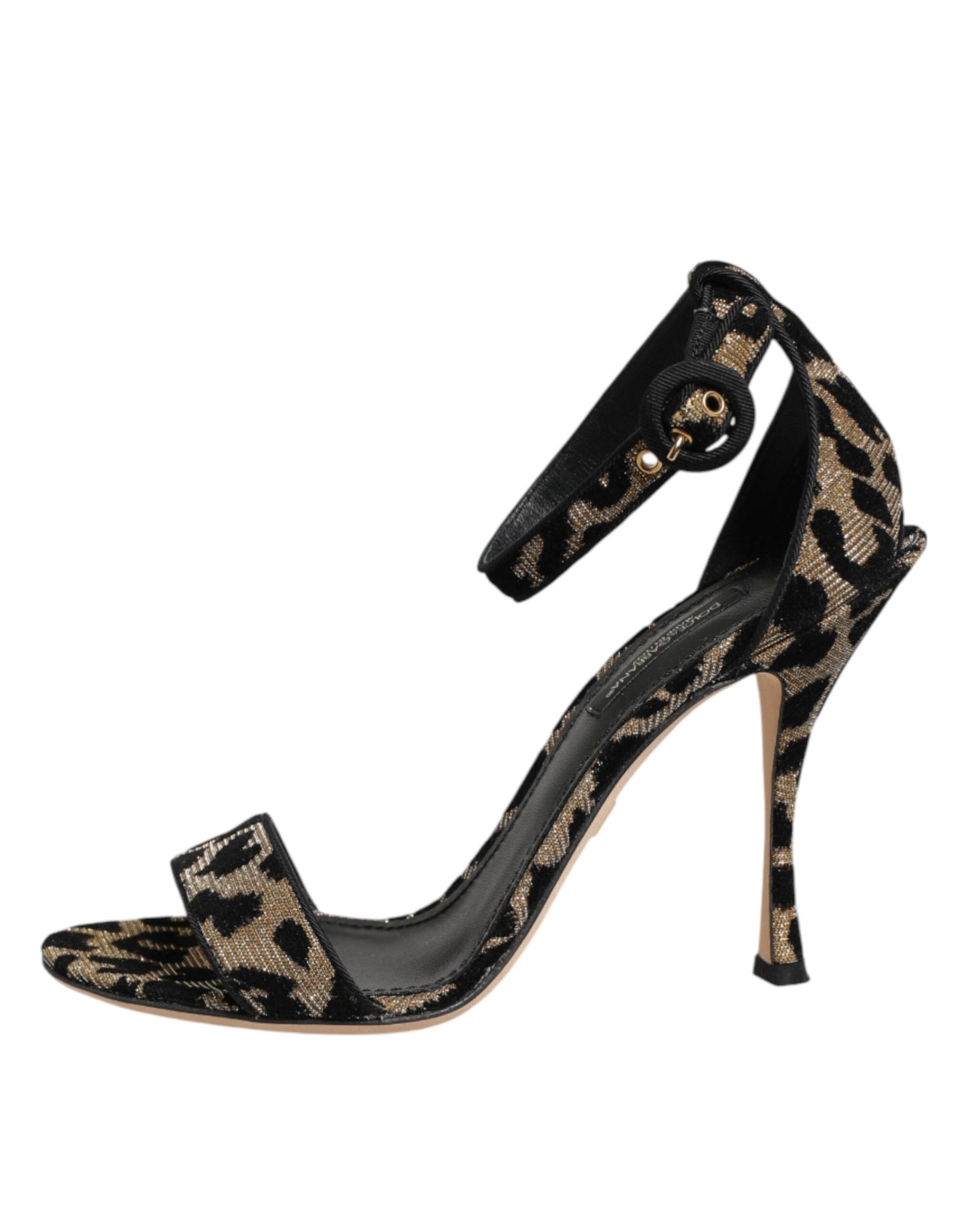 Dolce & Gabbana Gold Leopard Ankle Strap Heels Sandals Shoes