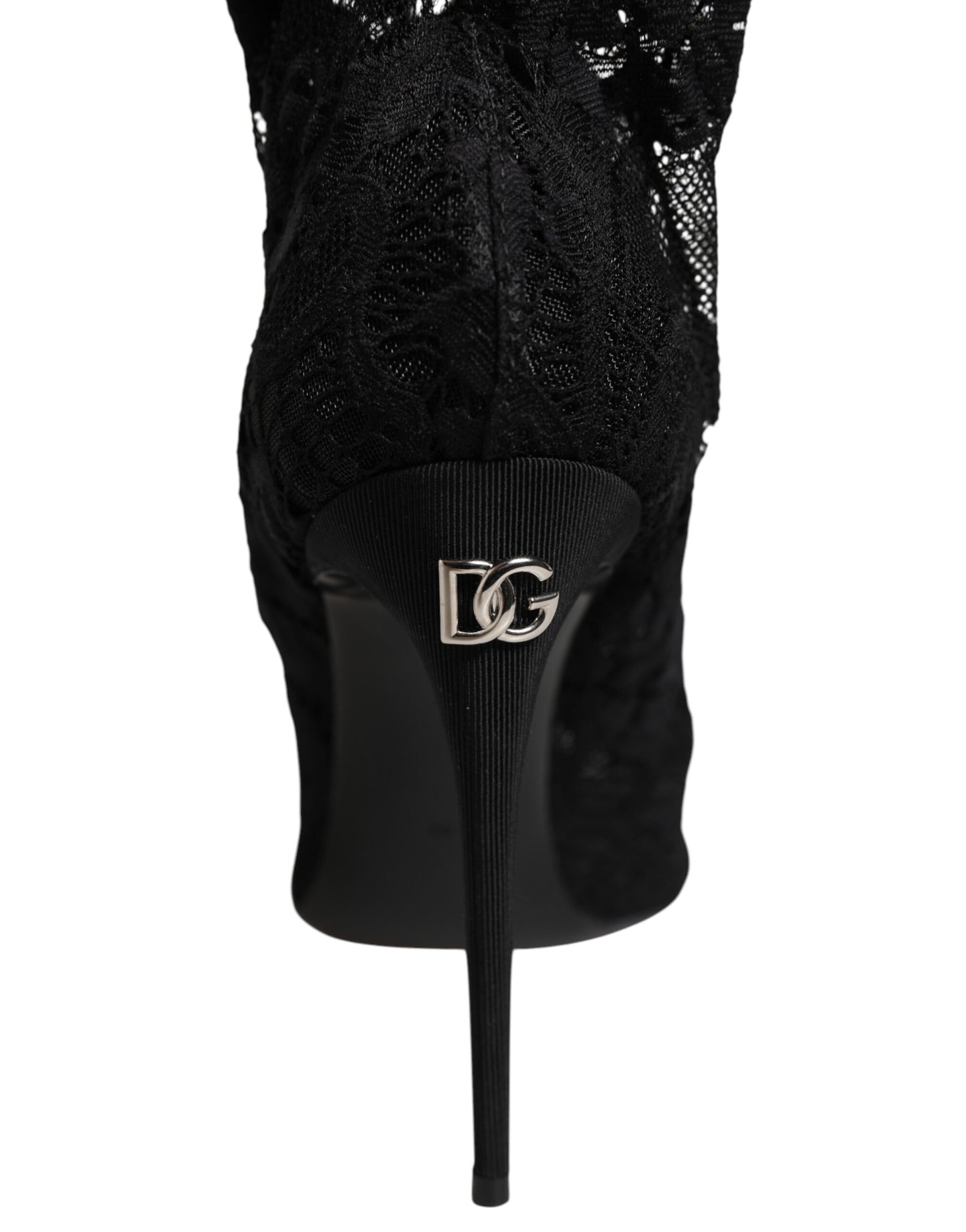 Dolce & Gabbana Black Stretch Taormina Lace Boots Shoes