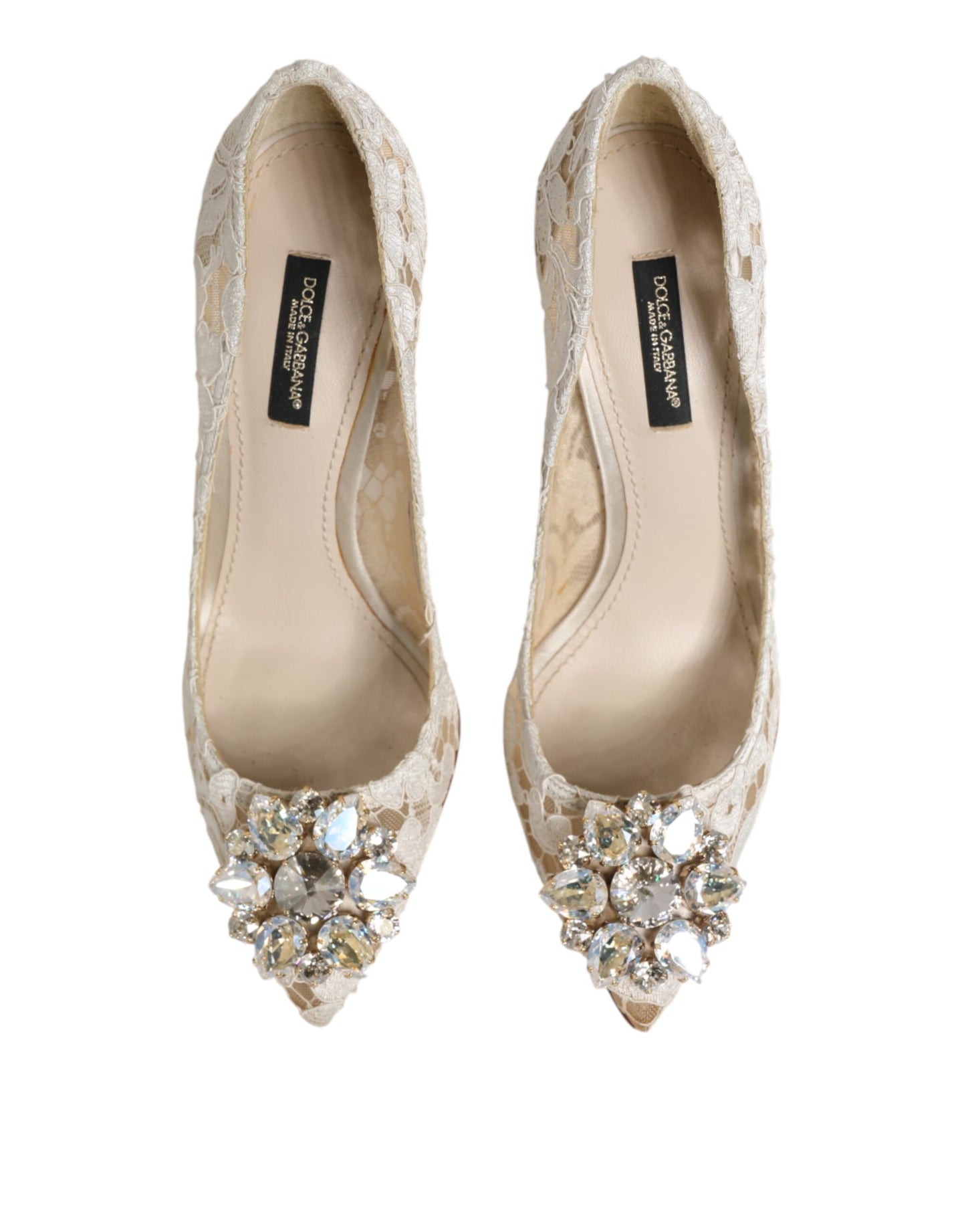 Dolce & Gabbana White Taormina Lace Crystal Heel Pumps Shoes