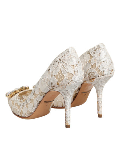 Dolce & Gabbana White Taormina Lace Crystal Heel Pumps Shoes