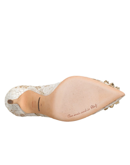 Dolce & Gabbana White Taormina Lace Crystal Heel Pumps Shoes