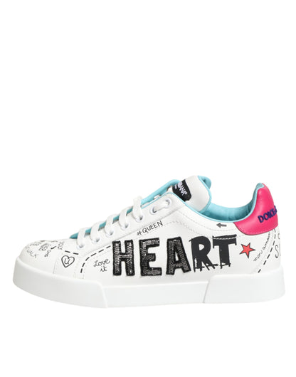 Dolce & Gabbana White Leather Graffiti Low Top Sneakers Shoes