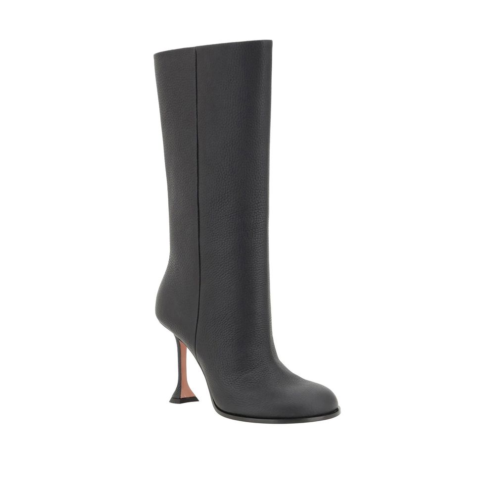 Amina Muaddi Black Calfskin High Heel Boots