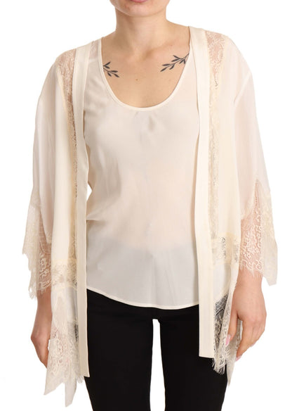 Twinset Off White Tank Lace Trim Cardigan Women Blouse Tops