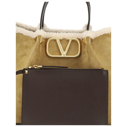 Valentino Garavani Beige Calf Leather Bos Taurus Shoulder Bag