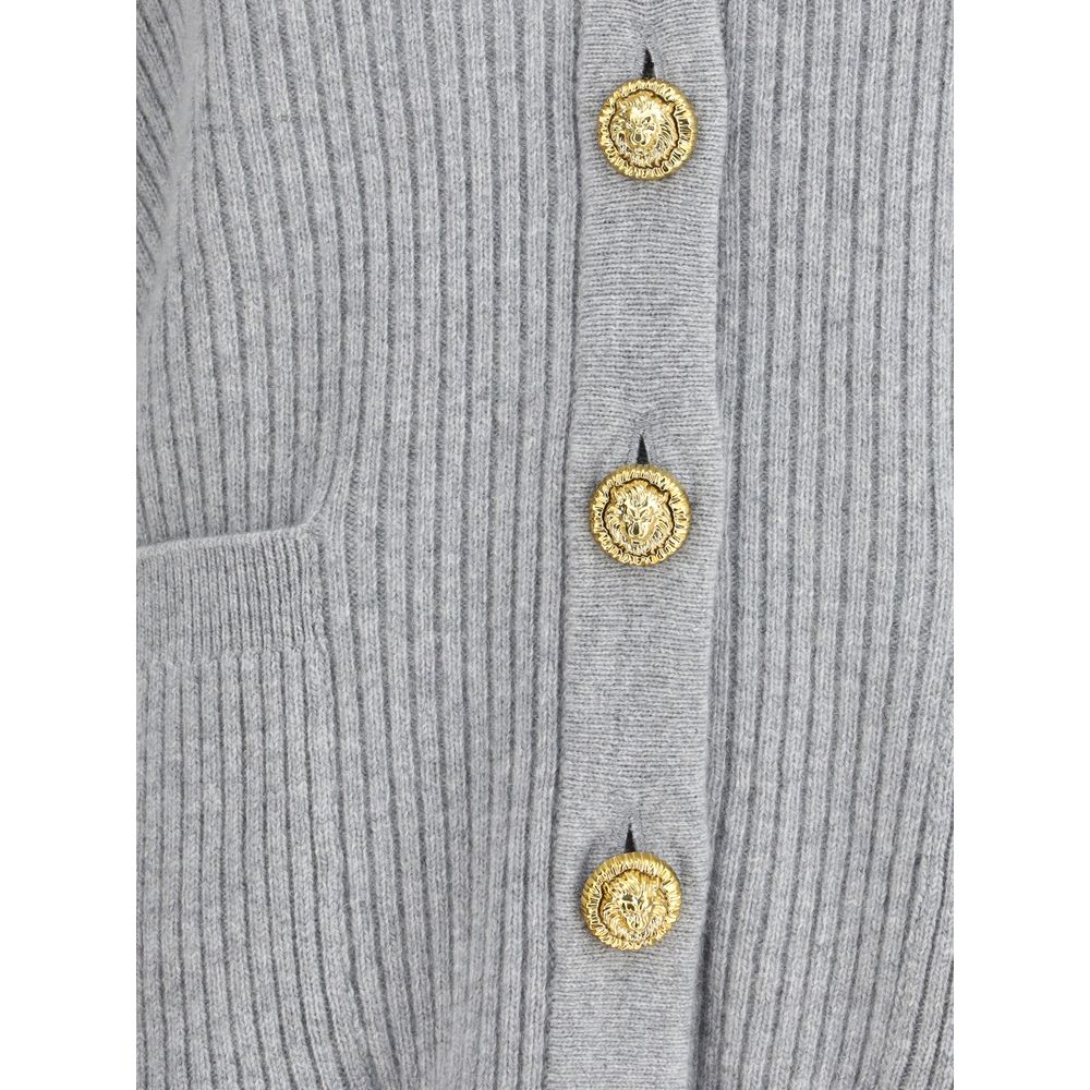 Balmain Gray Fleece Wool Cardigan