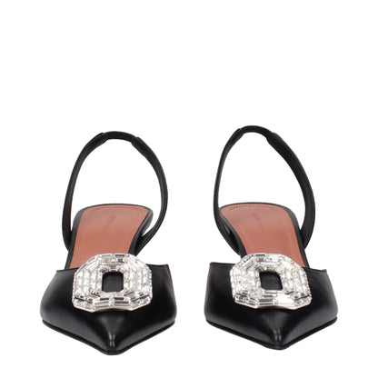 Amina Muaddi Black Leather High Heel Pumps