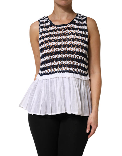 Dondup White Black Knitted Round Neck Sleeveless Tank Top