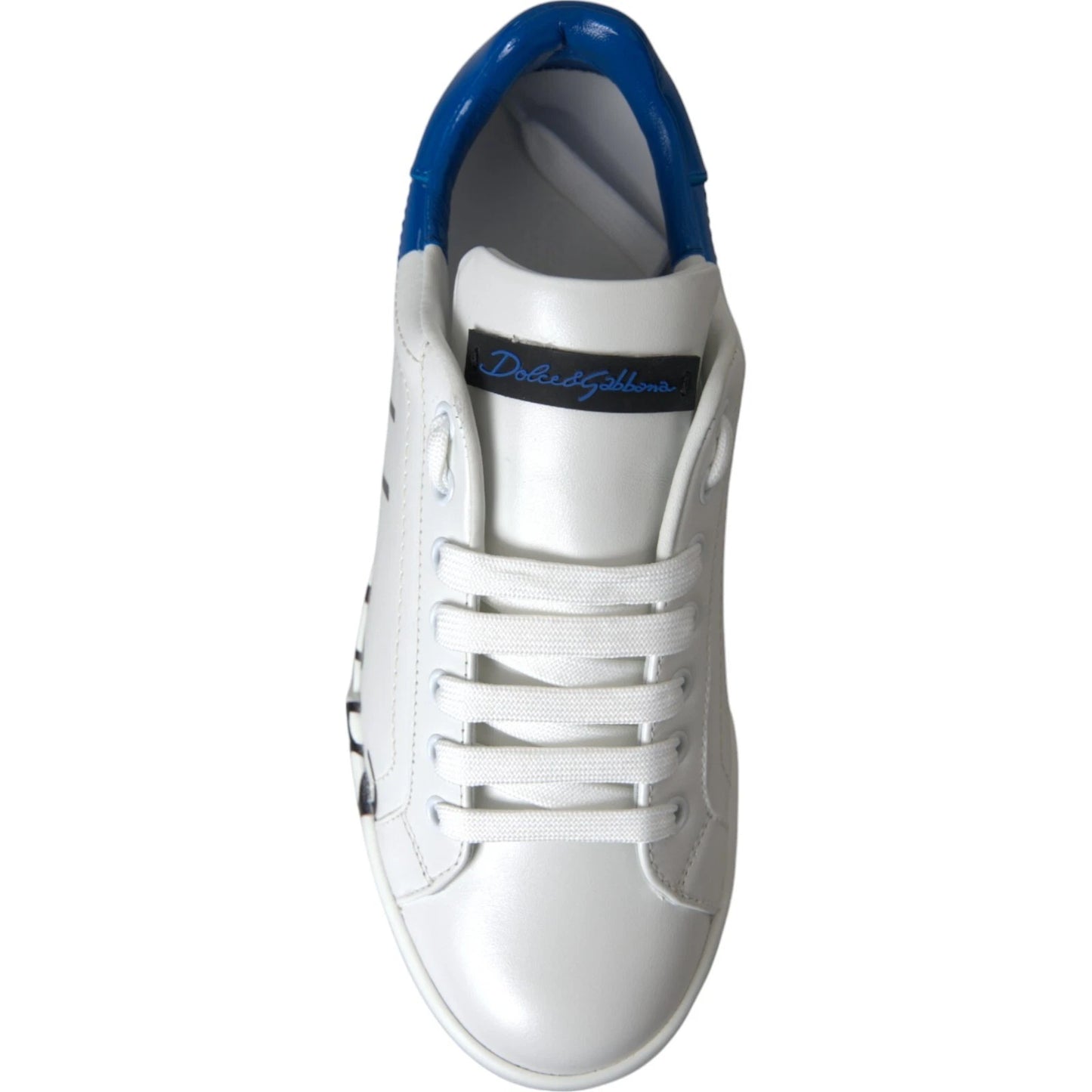 Dolce & Gabbana White Blue Logo Low Top Leather Sneakers Shoes