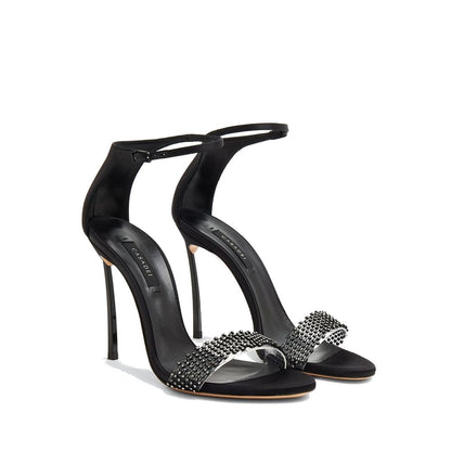 Casadei Black Silk Stiletto Heel Sandals