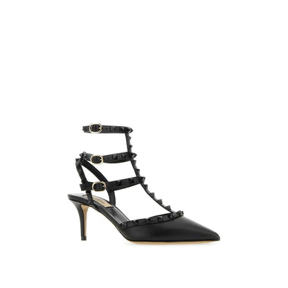 Valentino Garavani Black Calfskin Mid Heel Pumps