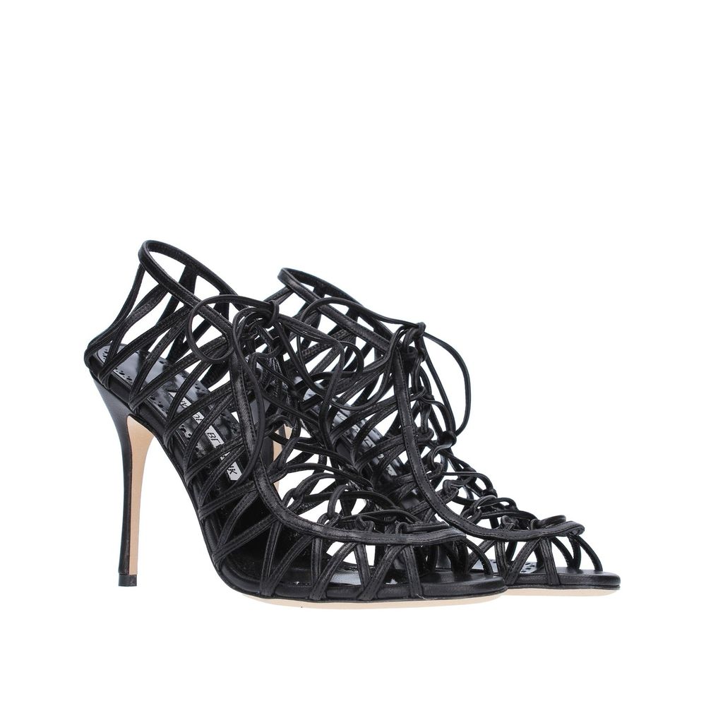 Manolo Blahnik Black Leather Strap-On Sandals