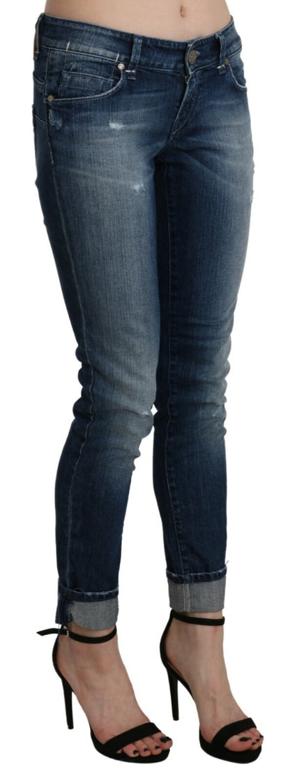 Acht Cotton Blue Washed Low Waist Skinny Cropped Jeans