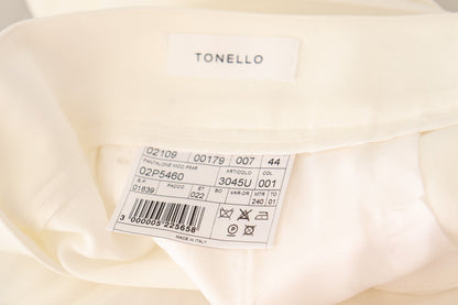 Tonello White High Waist Pleated Straight Formal Trouser Pants