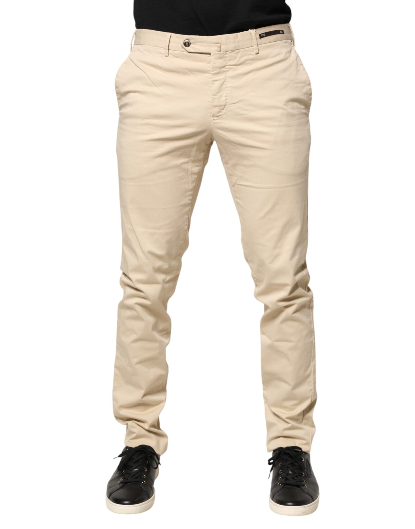 PT01 Beige Mid Waist Men Skinny Fit Chino Trouser Pants