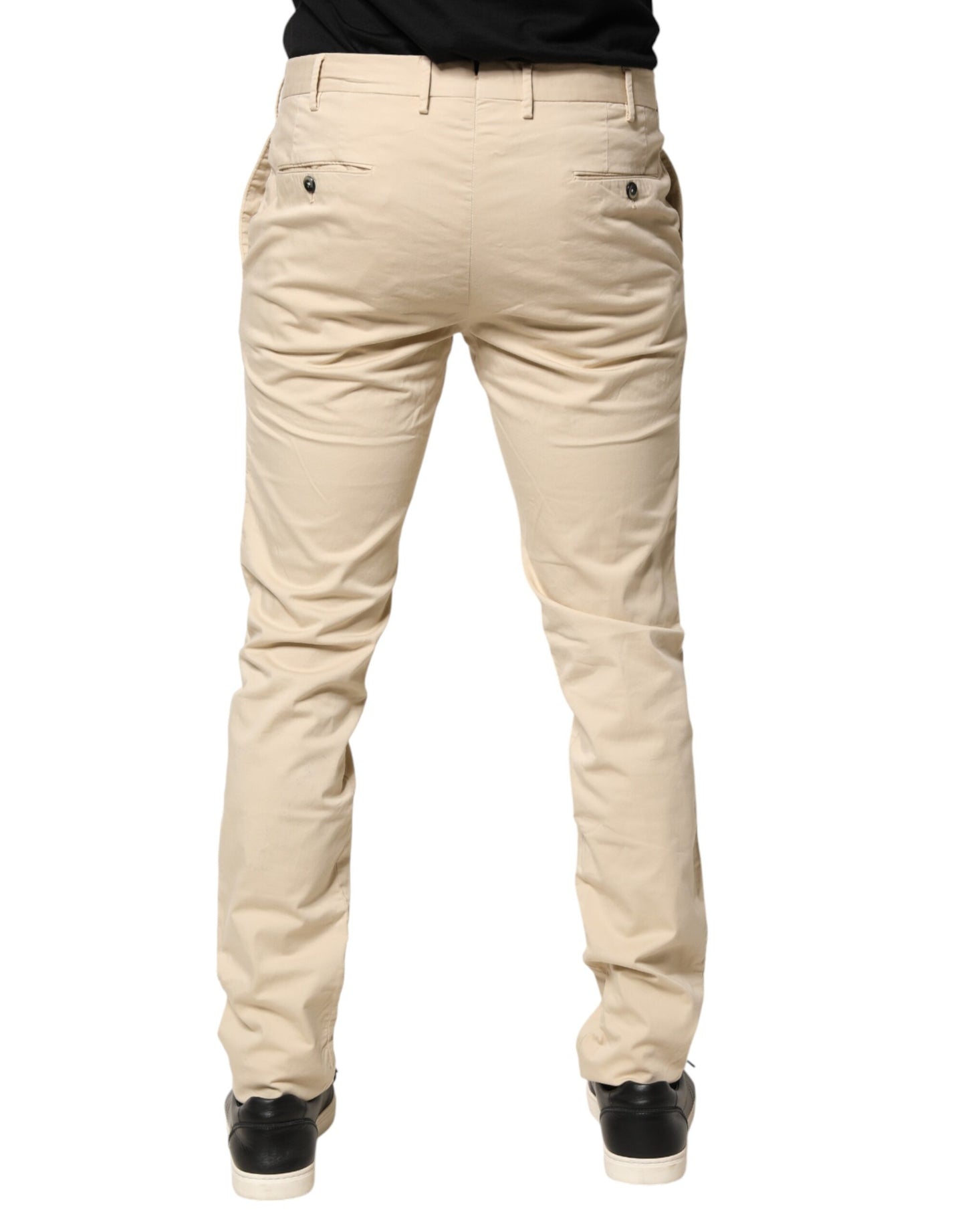 PT01 Beige Mid Waist Men Skinny Fit Chino Trouser Pants