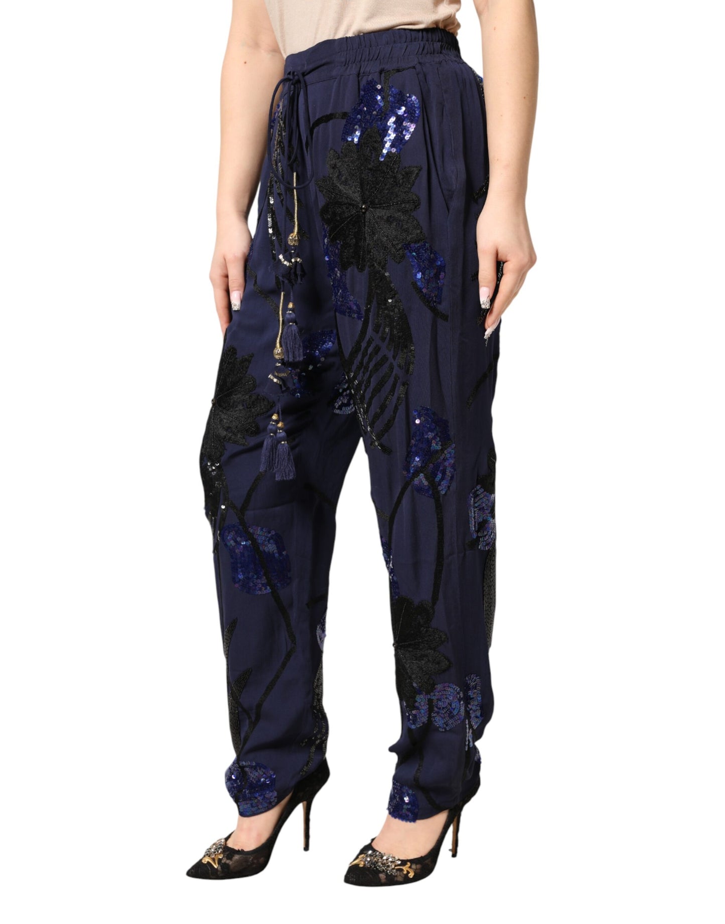 Christian Pellizzari Blue Sequined Tapered Trouser Pants