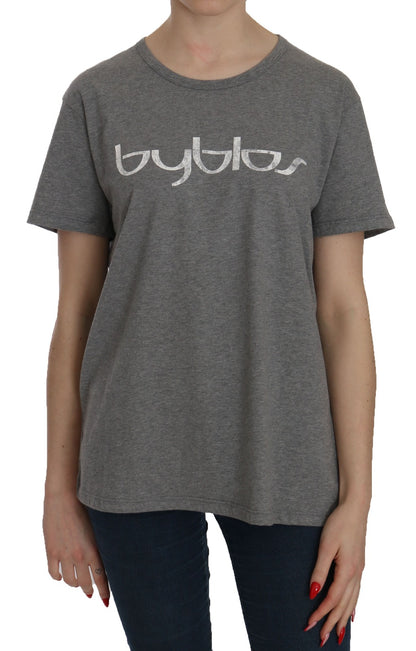BYBLOS Cotton Grey Short Sleeve Round Neck Top T-shirt Blouse