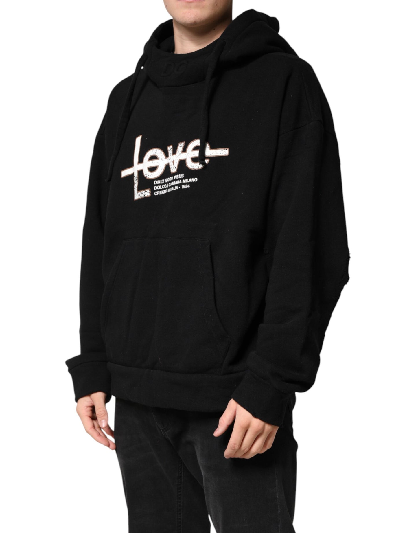 Dolce & Gabbana Black LOVE Cotton Hooded Sweatshirt Sweater