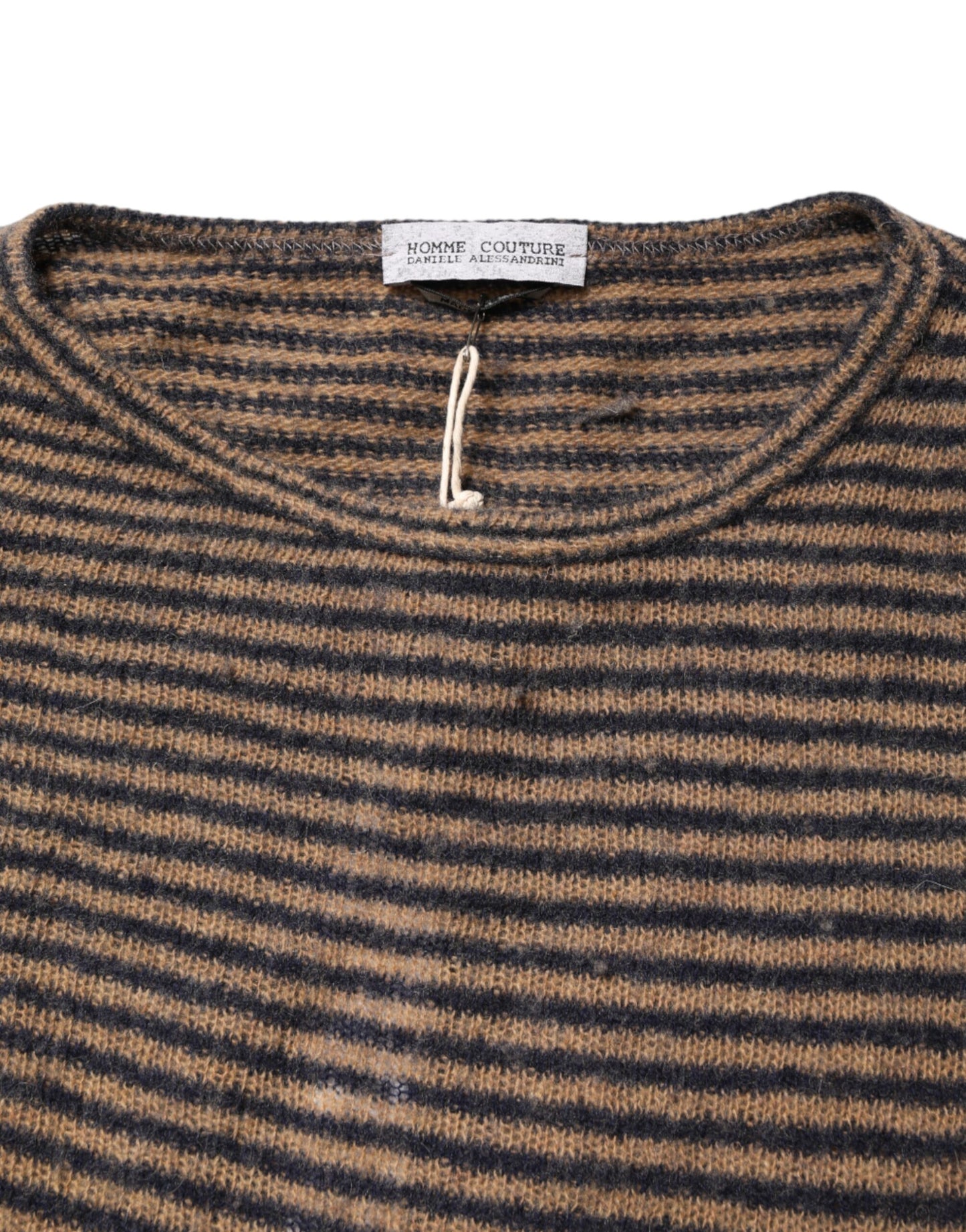 Daniele Alessandrini Brown Black Stripes Wool Crew Neck Pullover Sweater